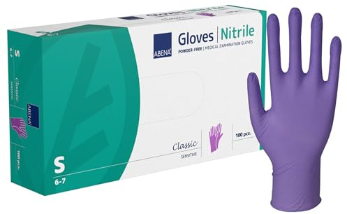 Lot de 100 gants jetables en nitrile non poudrés Violet Taille S (6-7)