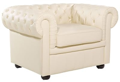 Fauteuil en Cuir Beige Dossier à Points Diamant Style Classique Chesterfield
