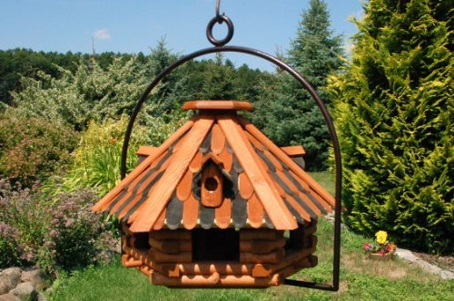 XXL Vogelhaus mit Gauben Nr13 Dach braun und Bügel zum aufhängen von Vogelhaus, Nistkasten, Vogelhäuschen, Futterhaus, Vogelvilla und Vogelhäusern, feuerverzinkt und pulverbeschichtet, rostfrei, hängend