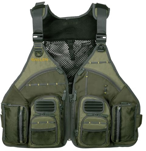 Allen Company, Big Horn Fishing Chest Vest with MOLLE Web Gear Lash, with Hydration Storage Pocket, Fishing Outdoor Gear, Olive, Medium (6346)