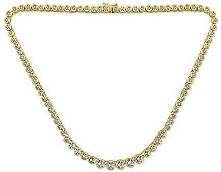 Collar De Tenis De Declaración Con Circonia Cúbica Tradicional Clásica Graduada Aaa Cz En Forma De Círculo Redondo Con Bisel Para Novias Para Mujeres En Bodas Y Promociones Bañado En Oro 14 Quilates
