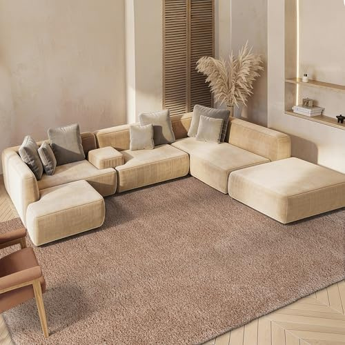 SAFAVIEH Milan Shag Collection Area Rug - 6' x 9', Dark Beige, Solid Design, Non-Shedding & Easy to Clean, Plush Thick Pile, Ideal for Living Room, Bedroom (SG180-1414)
