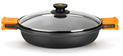 BRA Efficient Cacerola baja con tapa de cristal y asas de silicona, 30 cm, con antiadherente, apta para inducción, Libre de PFOA, Color Negro