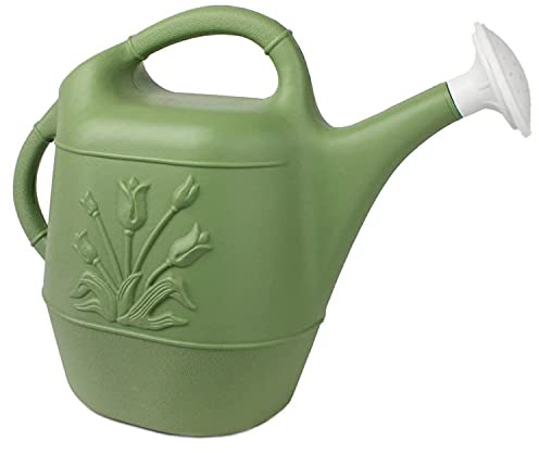 Union Products 63068 2 Gallon Plastic Indoor/Outdoor Watering Can w/ Tulip Design for Garden, Potted Plants, & Patio Pots, Sage Green