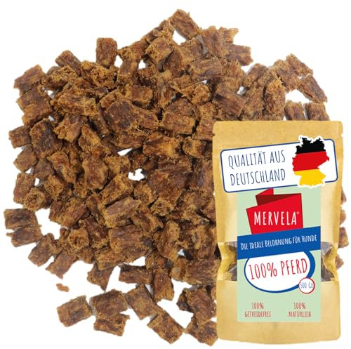 MERVELA® Premium Pferd Kauwürfel für Hunde, 500g - Ideal als Trainingsleckerli | 100% Natürliches Pferdefleisch | Hypoallergen für Sensible Hunde | Made in Germany
