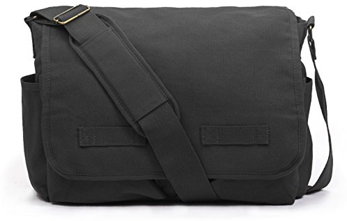 Sweetbriar Classic Vintage Messenger Bag - Original Heavyweight Cotton Canvas Shoulder Bag with Upgraded Features, Black, L, Classic, Vintage, Retro, Modern