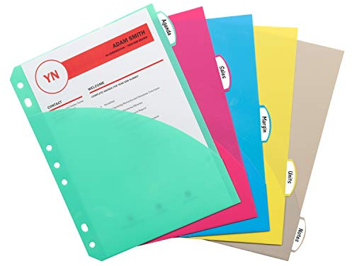 C-Line Mini 5-Tab Poly Index Dividers with Pockets, Assorted Colors (03750)