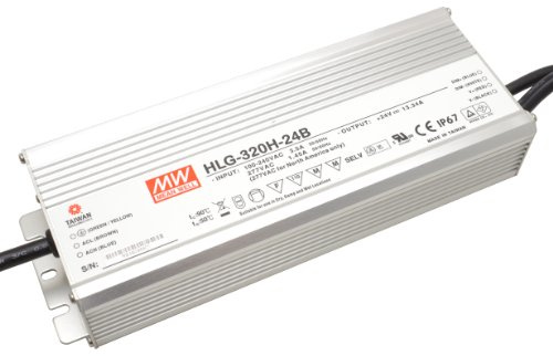 MEANWELL HLG-320H-24B, AC-DC LED-installationsnätdel, metallhölje, IP67 320 W 24 V 13,3 A CV+CC dimbar