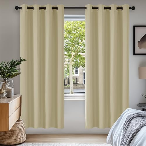 Deconovo Super Soft Bedroom Curtains Thermal Insulated Eyelet Room Darkening Curtains for Kids 46 x 72 Inch Beige 2 Panels