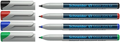Schneider 225 M Universal-Marker (Non-Permanent, feucht abwischbar, 1,0 mm) 4er Etui schwarz/rot/blau/grün