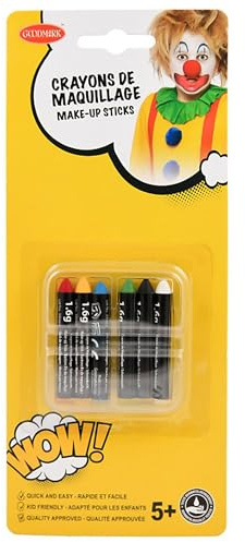 Goodmark 02020160-NF - Make Up Stifte 6er Set, 6 Stück, je 1,6 g, Schminkstifte auf Blisterkarte, in den Farben Gelb, Grün, Blau, Rot, Schwarz und Weiß, abwaschbar, Make-Up, Karneval