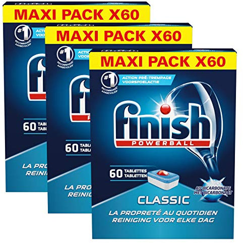 Finish Powerball Classic - Detersivo al bicarbonato per Lavastoviglie, in pastiglie, 60 pezzi, 3 confezioni