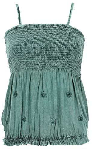 GURU SHOP Top Boho-chic, Besticktes Top - Aqua, Damen