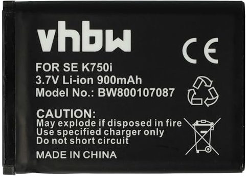 vhbw 1x Akku Ersatz für Sony-Ericsson BST-37 für Handy Smartphone Telefon (900 mAh, 3,7 V, Li-Ion)