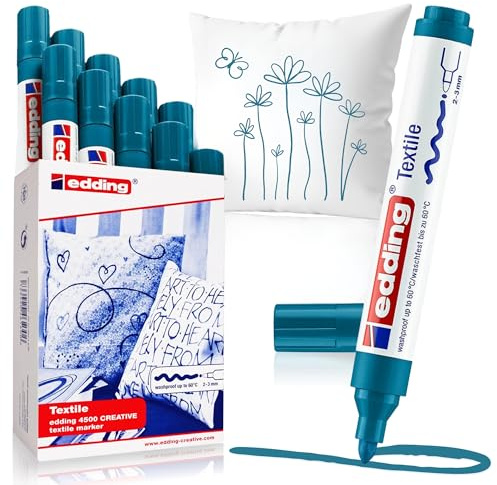 edding 4500 Textilmarker - orient-blau - 10 Stück - Rundspitze 2-3 mm - Textilstifte waschmaschinenfest (60 °C) zum Stoff bemalen - Stoffmalstift