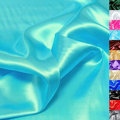 TOLKO 1m Glanz Satin Stoff Meterware als Modestoff Dekostoff Kostümstoff Gardinenstoff Vorhangstoff Hochzeitsstoff | Glitzer Satinstoffe zum Nähen Dekorieren | Nähstoffe 150cm breit (Türkis)