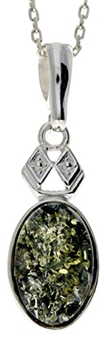 Äkta konjak baltisk bärnsten och sterling silver klassiskt ovalt hänge utan kedja - 1954, Sten Sterlingsilver Silver Harts, Bärnsten