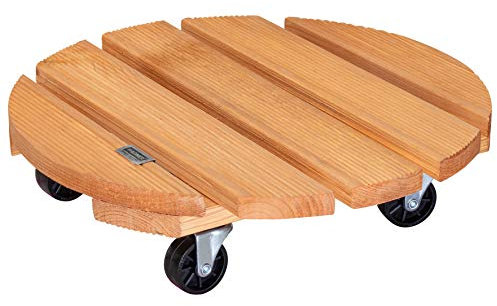 Wagner Pflanzenroller Toscana Ø 38 x 10,5 cm I Blumenroller für Außenbereich + Innenbereich I Kübelroller aus FSC® Massivholz, geriffelt, Terracotta I Tragkraft 150 kg I Made in EU - 20016301