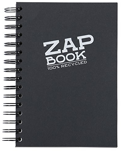 Clairefontaine 8362C skissblock Zap Book (perfekt för skisser och ritningar, lämplig för torrteknik, med spiralbindning, 160 ark, 80 g återvunnet papper, DIN A5, 14,8 x 21 cm) 1 styck svart
