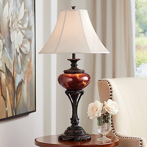 Barnes and Ivy Liam Traditional Style Table Lamp 38 Tall Warm Florentine Bronze Metal Urn Tortoise Shell Glass Bell Shade Decor for Living Room Bedroom House Bedside Home Entryway Dining