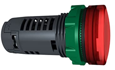 Schneider Electric Harmony XB5 - Monolithic Pilot Indicator Light, Plastic, Plain Lens, Integral LED, Industrial Control, 22 mm Mount, 110…120 V AC, XB5EVG4, Red