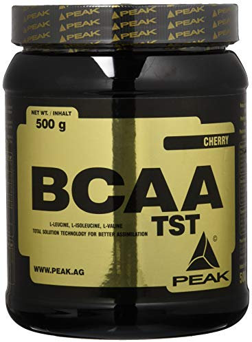 PEAK BCAA - TS-Technology - 500g Geschmack Cherry I 38 Portionen I Pulver I verzweigtkettige Aminosäuren I 2:1:1 (Leucin : Isoleucin : Valin) I schnelle Resorption I vegan