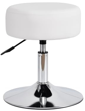 DUHOME Swivel Vanity Stool Faux Leather, Makeup stool Round with Upholstery Height Adjustable for Bedroom Living Room Kitchen, White