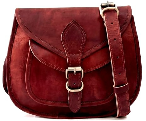 Firu-Handmade Women Vintage Style Genuine Brown Leather Crossbody Shoulder Bag Crossover Satchel ladies Purse Tote Handbags Travel