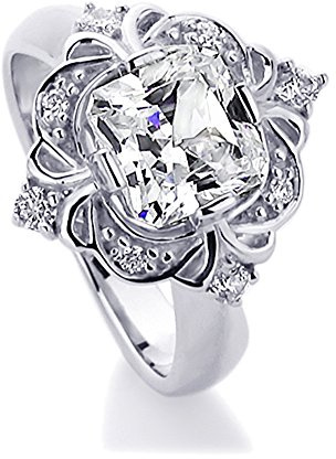 Rhodium Plated Sterling Silver Wedding Ring Cushion Cut CZ Special Set Solitaire Engagement Ring Size 5