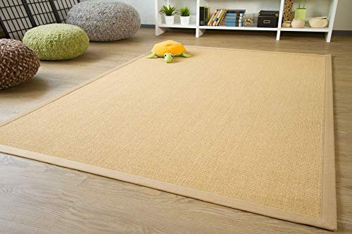 Steffensmeier Sisal Teppich Brazil mit Bordüre Farbe Natur beige Premium Qualität 100% Sisal, Größe: 65x140 cm