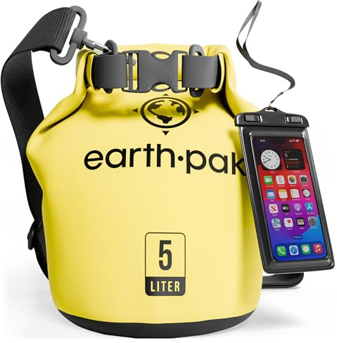 Earth Pak -Waterproof Dry Bag - Roll Top Dry Sack Keeps Gear Dry for Boating, Hiking, Camping and Fishing with Waterproof Phone Case (Yellow, 20L)