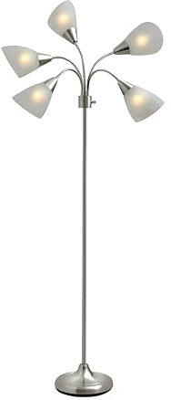Adesso Floor Lamp with 5 Movable Shades & Adjustable Brightness – Perfect Lighting for Bedroom Decor, Beauty & Art Studio, Silver