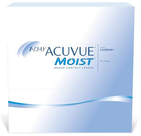 ACUVUE MOIST 1-Day Tageskontaktlinsen für empfindliche Augen & Allergiker – Tageskontaktlinsen mit 0.5 dpt und BC 8.5 – UV Schutz und Komfortables Tragegefühl – 90 Linsen