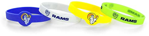 aminco unisex NFL Team Logo Silicone Rubber Wrist Band Set of 4 sports fan bracelets, Team Colors, One Size US