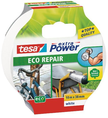 tesa extra Power Eco Repair Gewebeband ökologisch, lösungsmittelfrei, von Hand einreißbar, für Innen - Außen, weiß, 10m x 38mm