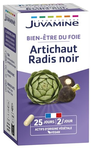 JUVAMINE - Artichaut et Radis Noir - Bien-être du Foie - Contribue au bon Fonctionnement du Système Digestif et Hépatique - 50 Gélules d'origine végétale - Programme de 25 jours