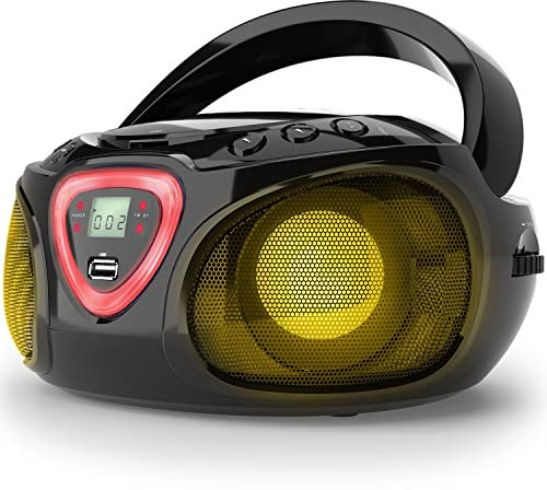 AUNA Roadie - Radio-CD, Chaîne stéréo, Boombox, Lecteur CD, Port USB, MP3, Tuner Radio AM/FM, Bluetooth 2.1/EDR, Entrée RCA-AUX-Jack 3,5 mm, Éclairage LED Multicolore, 2x1,5W (RMS) - Noir