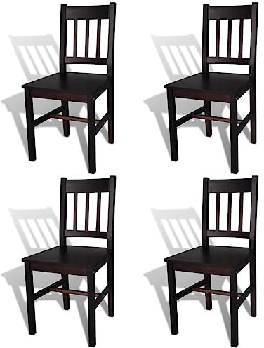 vidaXL Esszimmerstühle 4 STK., Esszimmerstuhl mit Rückenlehne, Essstuhl Küchenstuhl Stuhl für Esszimmer Küche, Holzstuhl, Dunkelbraun Kiefernholz