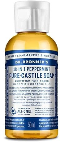 Dr. Bronner's Organic Peppermint Pure-Castile Liquid Soap, 59 ml