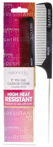 SalonChic Pin Tail Carbon Comb High Heat Resistant 9 - Coarse Teeth Comb Unisex 1 Pc
