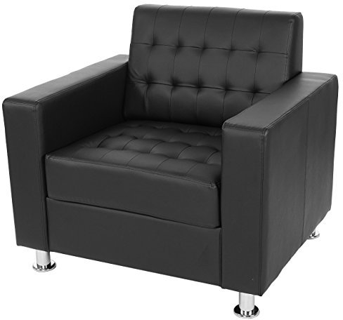 Fauteuil Kunda, Fauteuil de Salon/Club, Pieds métalliques - Similicuir, Noir