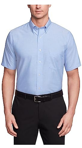Van Heusen Mens Dress Shirts Short Sleeve Oxford Solid, Blue, 18 Neck