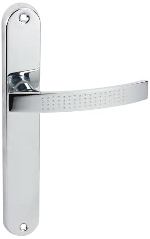 domino Türgriff Blind Drückergarnitur Langschildgarnitur Türklinke für Zimmertür, Bürotür, Kellertür & Innentür L-Form Türbeschläge aus Aluminium Chrom Türdrückergarnitur ALMA ECO M6
