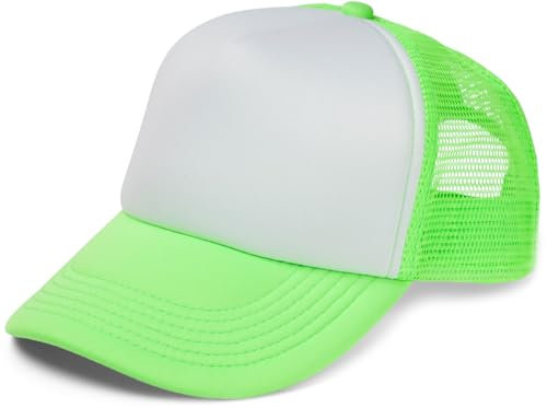 styleBREAKER Unisex 5-Panel Trucker Cap mit Mesh-Einsatz | verstellbares Basecap mit Click Snap Verschluss | luftiges Netz Cap für Damen und Herren, Farbe:Weiß-Neongrün