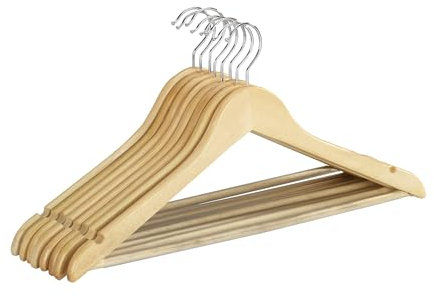 Wenko Grucce sagomate Eco, set 8 appendini, asta portapantaloni, intaglio per gonne, Legno, Marrone, 45 x 23.5 x 1.2 cm