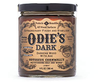 ODIE'S Dark •Finish and Stabilizer for Wood •Darkens with Age •9 Ounce Glass Jar •Food Safe and Solvent Free Non Toxic Finish with Amazing One Coat Application and Leaves a Lustrous Sheen