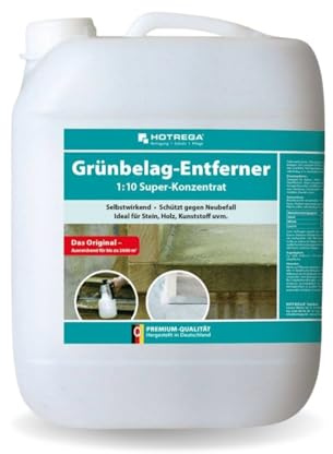 HOTREGA Grünbelagentferner 1:10 Super-Konzentrat 10 Liter | Entfernt Algen & Grünbeläge von Stein, Holz, Kunststoff und Keramik | Säure- und chlorfrei