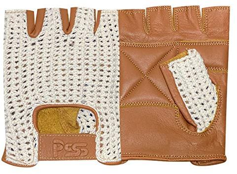 Prime Mitaines Gants Cuir Mailles Filet Homme Femme Conduite Mode, Camel & Blanc, Taille XL