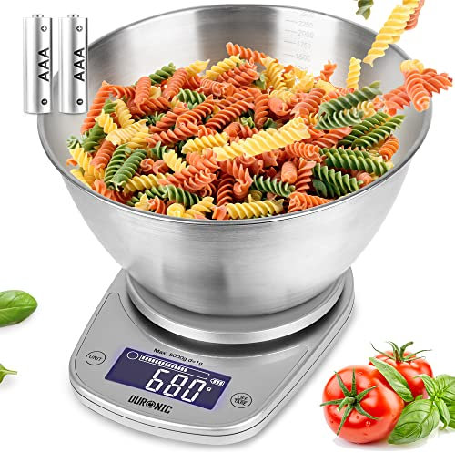 Duronic Digital Kitchen Scales Electronic Kitchen Scale with Bowl Measuring Weighing Scale Baking Scale for Cooking Baking Postal Pet Food Measurement Baker Weight Scale (KS5000SRSS)