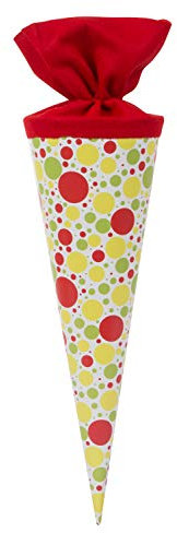 goldbuch 93 011 Geschwistertüte lekker + anders, Schultüte aus Lackarton mit Punktemuster, Geschenkverpackung mit rotem Filzverschluss (ohne Verschlussband), Zuckertüte rund, Länge 35 cm, Ø 11,5 cm